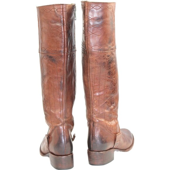 Freebird Wrang Distressed Brown Embroidery Detail Tall Boot, Size 6 - Picture 9 of 11